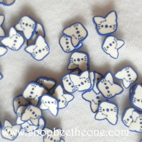 1 g (+/- 50 pièces) de tranches de fimo pâte polymère kitty chat blanc - bleu