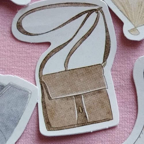Sticker autocollant "vêtements d'été" sur papier glacé - modèle f - sac bandoulière