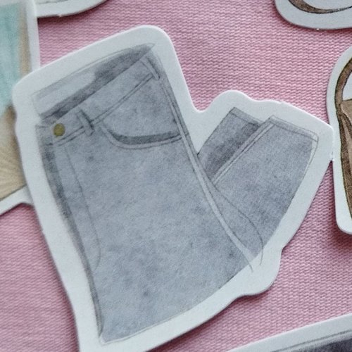 Sticker autocollant "vêtements d'été" sur papier glacé - modèle j - jeans