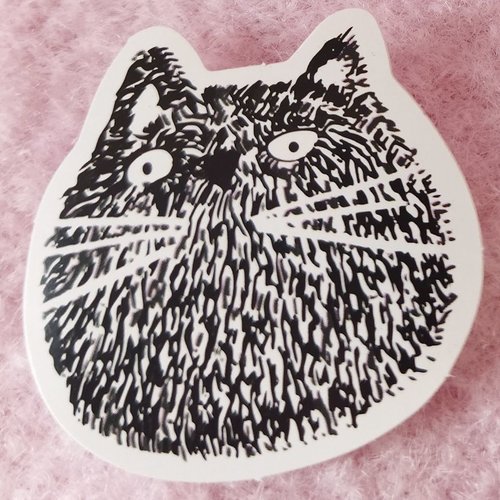Sticker autocollant "tête de chat poilu" sur papier glacé - modèle c