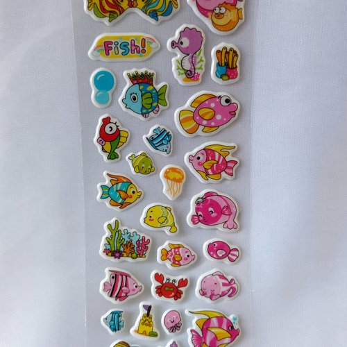 Planche de stickers autocollants en relief "le monde des poissons" - modèle c