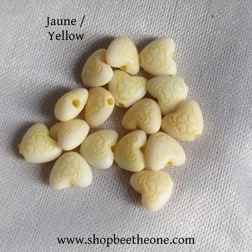 Perle mini coeur imprimé en résine - 7 mm - jaune