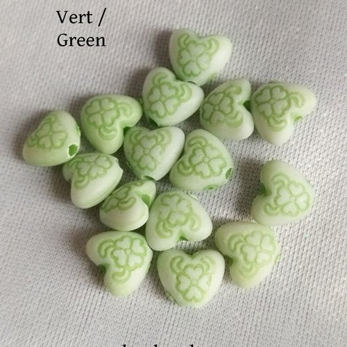 Perle mini coeur imprimé en résine - 7 mm - vert