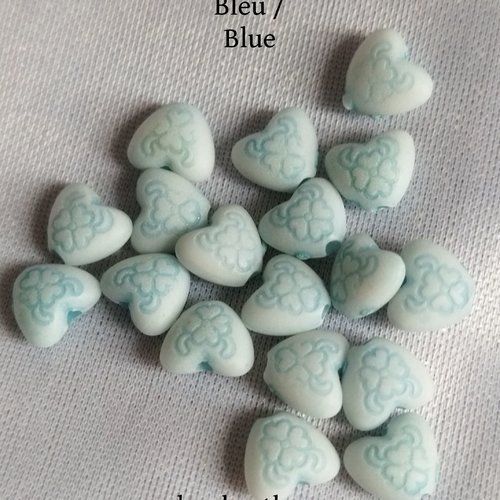 Perle mini coeur imprimé en résine - 7 mm - bleu