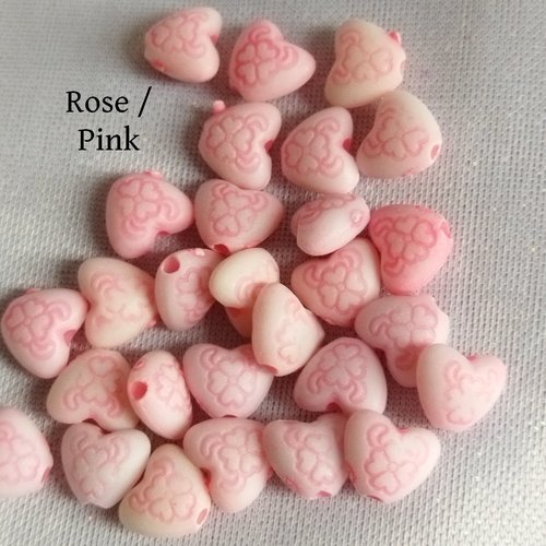 Perle mini coeur imprimé en résine - 7 mm - rose