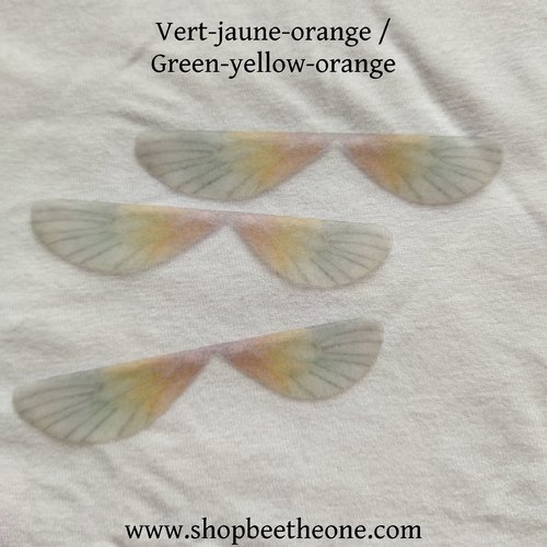 Breloque paire d'ailes en organza petit format - 8 x 2 cm - vert/jaune/orange