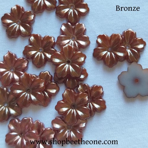 Perle intercalaire rondelle fleur nacrée - 12 mm - bronze