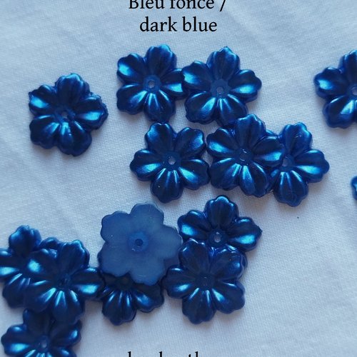 Perle intercalaire rondelle fleur nacrée - 12 mm - bleu foncé