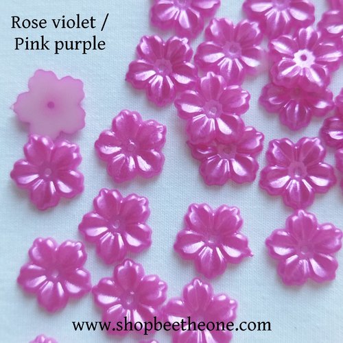 Perle intercalaire rondelle fleur nacrée - 12 mm - rose violet