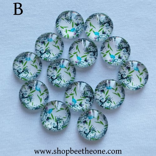 Cabochon rond en verre demi-perle avec image "fleurs de printemps" - 12 mm - modèle b