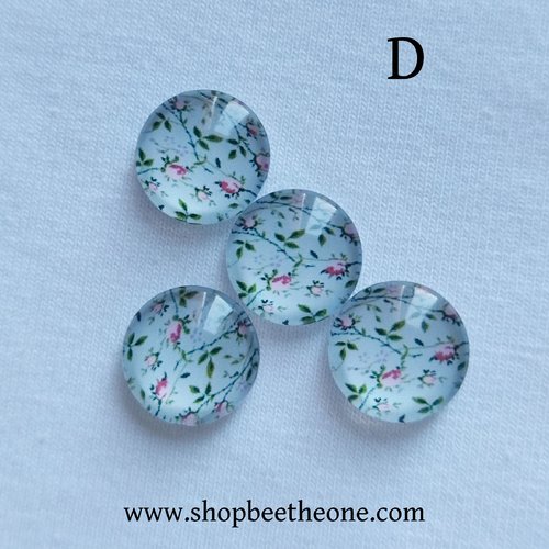 Cabochon rond en verre demi-perle avec image "fleurs de printemps" - 12 mm - modèle d