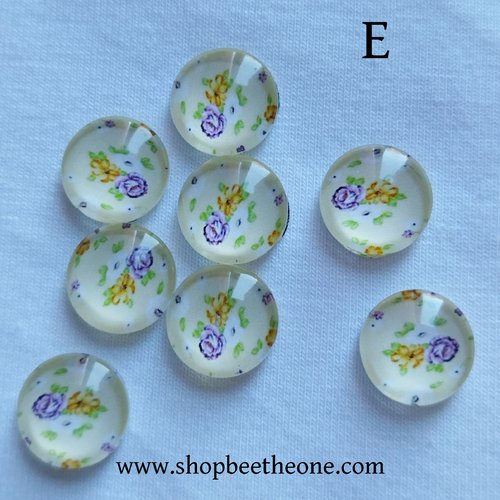 Cabochon rond en verre demi-perle avec image "fleurs de printemps" - 12 mm - modèle e