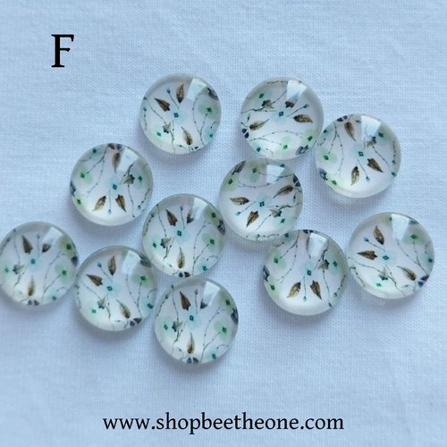 Cabochon rond en verre demi-perle avec image "fleurs de printemps" - 12 mm - modèle f