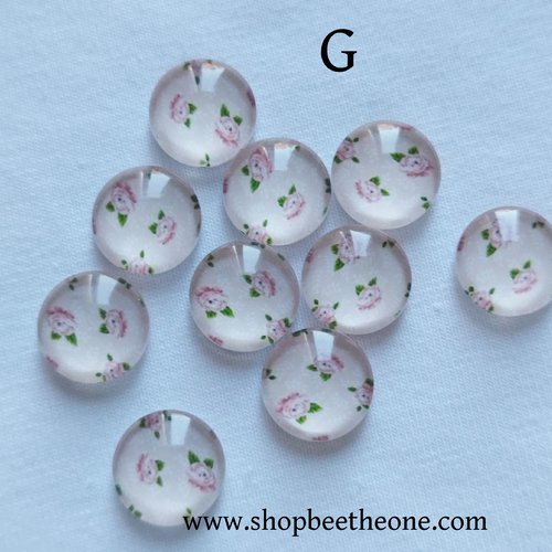Cabochon rond en verre demi-perle avec image "fleurs de printemps" - 12 mm - modèle g
