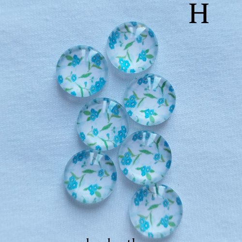 Cabochon rond en verre demi-perle avec image "fleurs de printemps" - 12 mm - modèle h