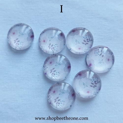 Cabochon rond en verre demi-perle avec image "fleurs de printemps" - 12 mm - modèle i