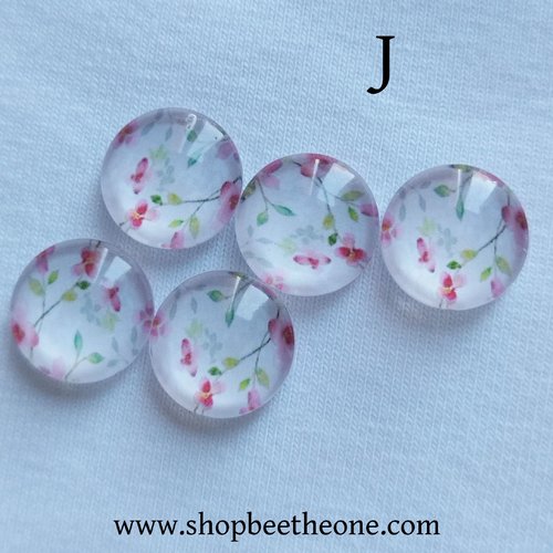 Cabochon rond en verre demi-perle avec image "fleurs de printemps" - 12 mm - modèle j