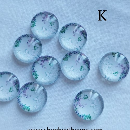 Cabochon rond en verre demi-perle avec image "fleurs de printemps" - 12 mm - modèle k
