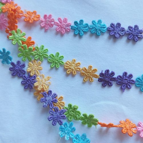 Ruban guipure crochet macramé "petites fleurs multicolores" - 13 mm x 1,75 m