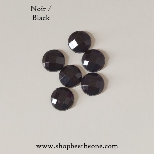 Cabochon rond strass demi-perle à facettes - noir - 10 mm - pour nail art, bijoux, decoration, scrapbooking.