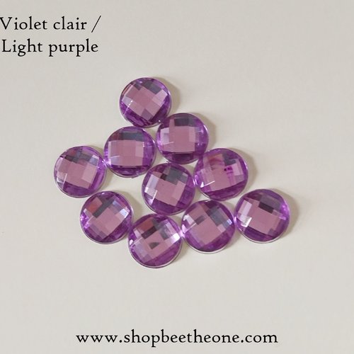 Cabochon rond strass demi-perle à facettes - violet clair - 10 mm - pour nail art, bijoux, decoration, scrapbooking.