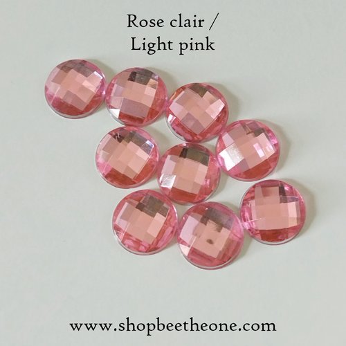 Cabochon rond strass demi-perle à facettes - rose clair - 10 mm - pour nail art, bijoux, decoration, scrapbooking.