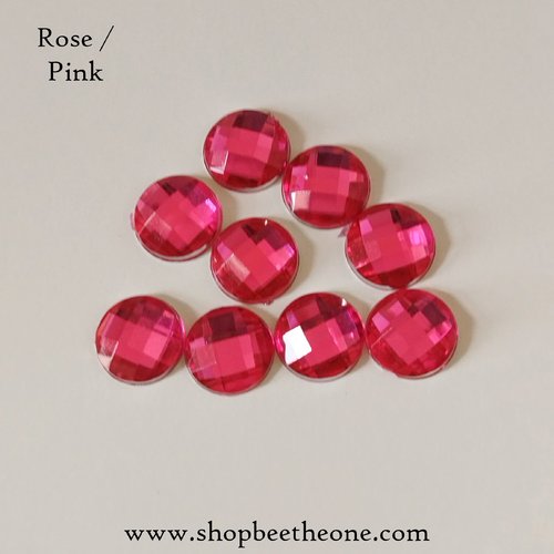 Cabochon rond strass demi-perle à facettes - rose - 10 mm - pour nail art, bijoux, decoration, scrapbooking.
