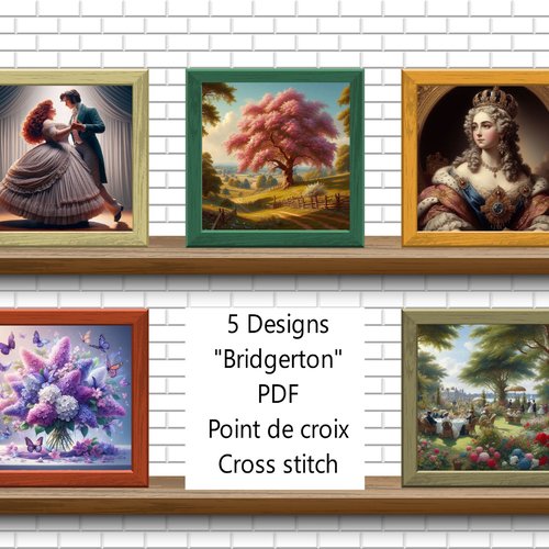 5 diagrammes grilles digitales broderie au point de croix - collection "bridgerton"