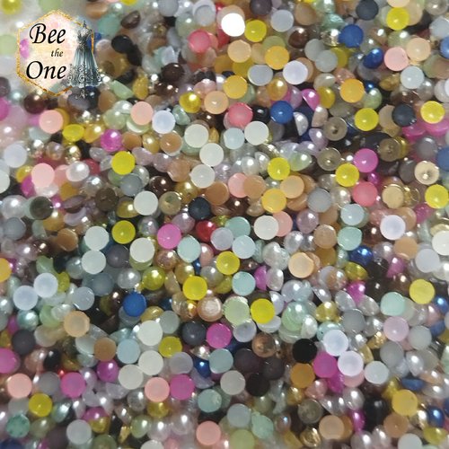 Lot de 1 g (+/- 400 pièces) cabochons strass demi-perle rond - 2 mm - mix multicolore