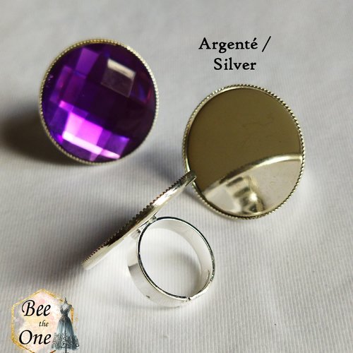 Support pour bague ajustable - pour cabochon 30 mm - argenté