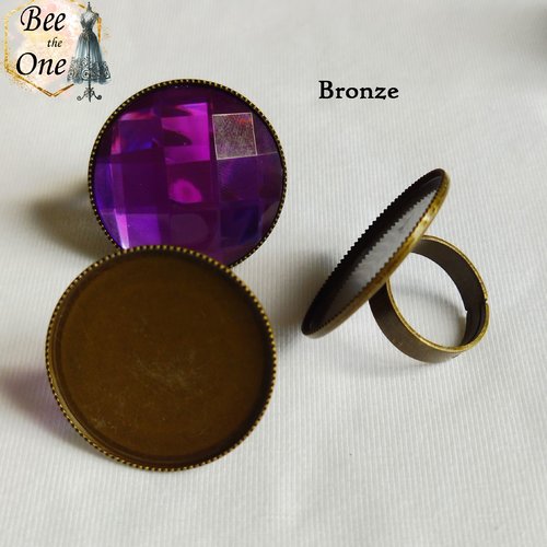 Support pour bague ajustable - pour cabochon 30 mm - bronze