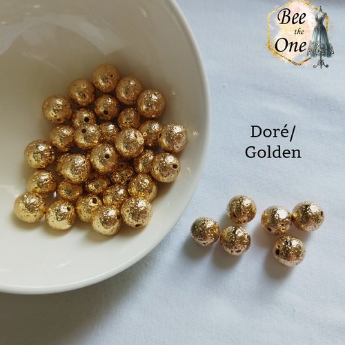 Perle ronde en pierre de lave naturelle - grade a - 10 mm - doré