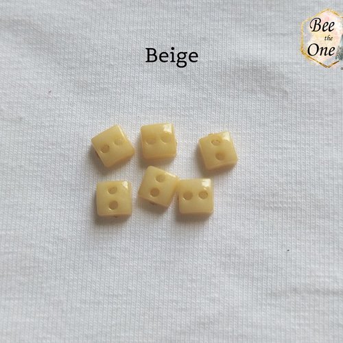 Mini bouton carré en plastique - 5 mm - beige