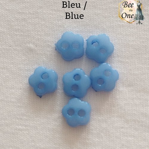 Mini bouton fleur en plastique - 6 mm - bleu