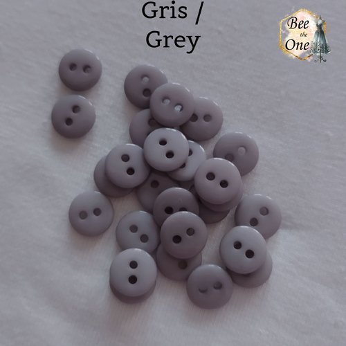 Mini bouton rond en plastique - 9 mm - gris