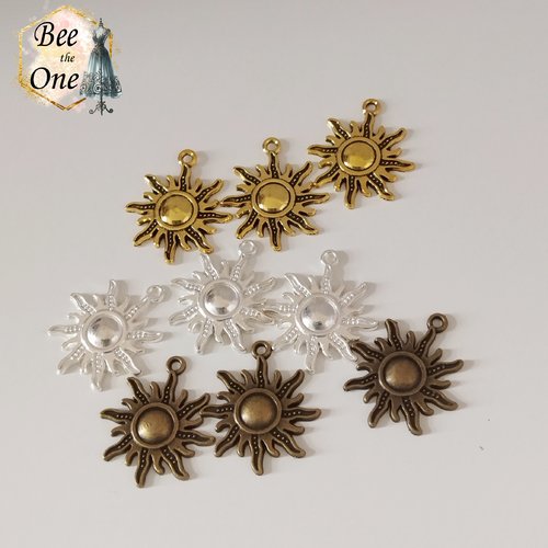 Lot de 5 breloques soleil - 25 mm - mix de couleurs