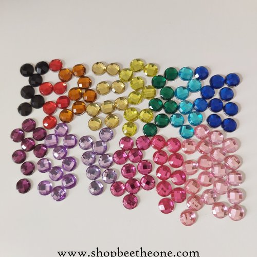 Lot de 10 cabochons rond strass demi-perle à facettes - 10 mm - mix