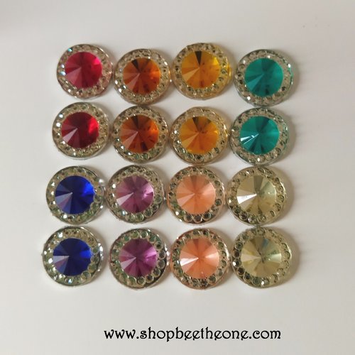 Lot de 10 cabochons rond strass et pierre colorée - mix - 10 mm - pour bijoux, décoration, scrapbooking...