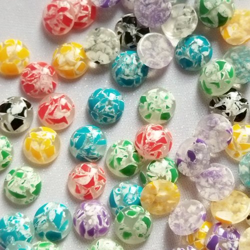 Lot de 5 cabochons rond demi-perle effet craquelures colorées - 12 mm - noir craquelé