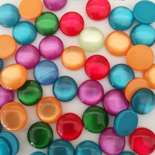 Lot de 10 cabochons rond oeil de chat à dos plat - 12 mm - mix