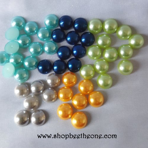 Lot de 10 cabochons rond strass demi-perle - mix - 12 mm - pour nail art, bijoux, decoration, scrapbooking.