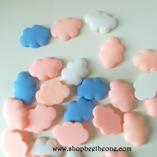 Lot de 5 cabochons plat "nuage" en résine, pour embellissement - 25 mm - mix