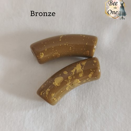 Perle tube en acrylique tacheté doré finition brillante - 34 x 11 mm - bronze/doré