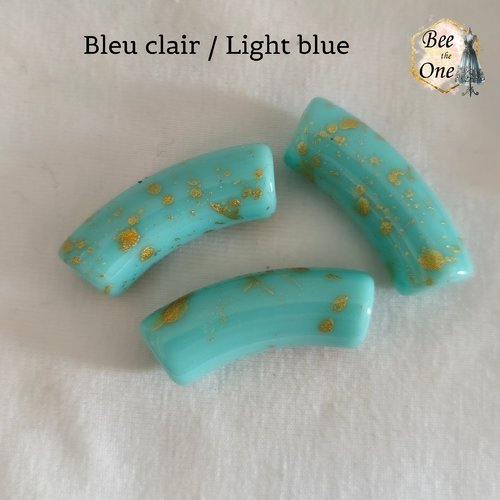 Perle tube en acrylique tacheté doré finition brillante - 34 x 11 mm - bleu clair/doré