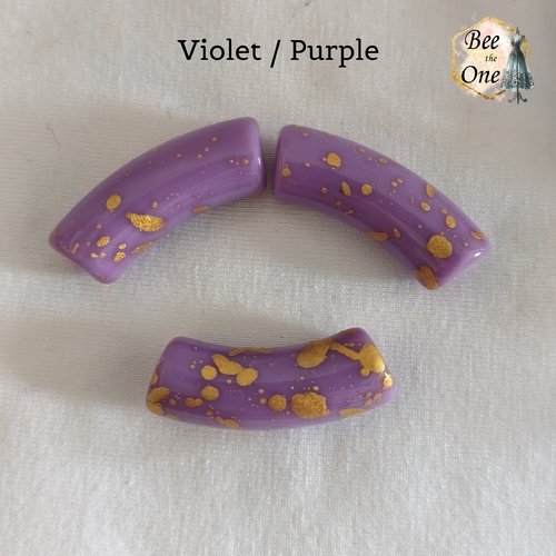 Perle tube en acrylique tacheté doré finition brillante - 34 x 11 mm - violet/doré
