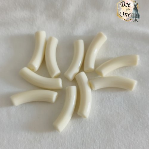 Lot de 3 perles tube en acrylique finition brillante - 32 x 7 mm - blanc crème