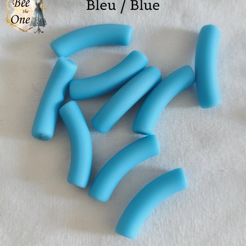 Lot de 3 perles tube en acrylique finition mate - 32 x 7 mm - bleu