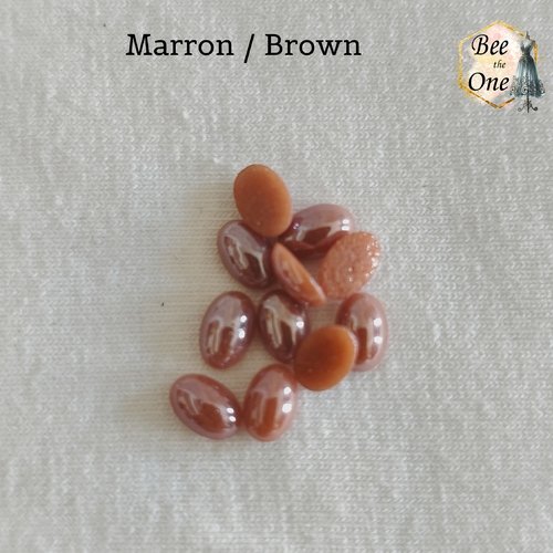 Lot de 30 cabochons strass demi-perle ovale à coller - 6 x 4 mm - marron