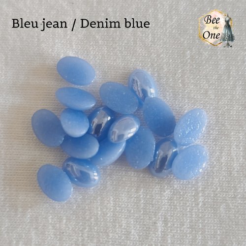 Lot de 30 cabochons strass demi-perle ovale à coller - 6 x 4 mm - bleu jean