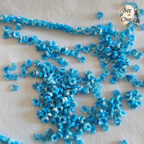 Lot de 2g (+/- 100 pièces) de perles heishi katsuki rondelle en polymère - 4 mm - camaïeu bleu